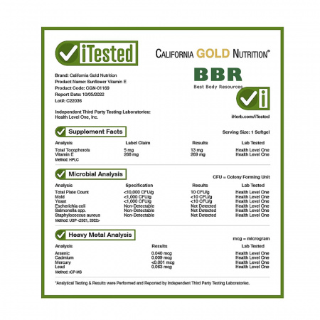 Sunflower Vitamin E 268mg 90 Softgels, California GOLD Nutrition