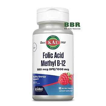 Folic Acid 800mcg Methyl B-12 1000 mcg 60 Tabs, KAL