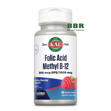 Folic Acid 800mcg Methyl B-12 1000 mcg 60 Tabs, KAL