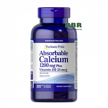 Absorbable Calcium 1200mg plus Vitamin D3 1000iu 200 Softgels, Puritans Pride