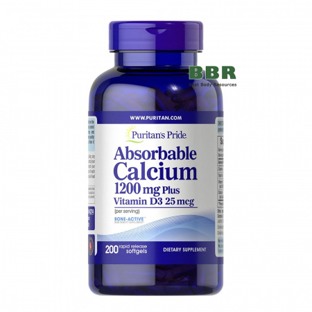 Absorbable Calcium 1200mg plus Vitamin D3 1000iu 200 Softgels, Puritans Pride