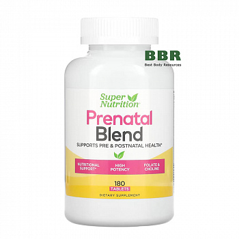 Prenatal Blend Support Pre & Postnatal Health 180 Tabs, Super Nutrition
