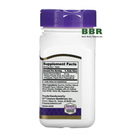 Papaya Enzyme 100 Tabs, 21st Century