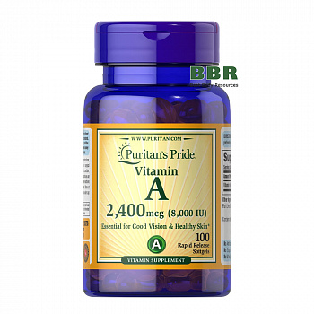 Vitamin A 2400mcg 8000iu 100 Softgels, Puritans Pride