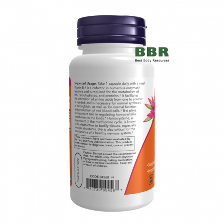 Vitamin B-6 100mg 100 Veg Caps, NOW Foods