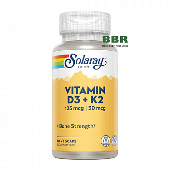 Vitamin D3 plus K2 60 Veg Caps, Solaray