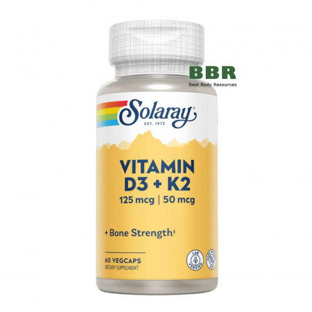 Vitamin D3 plus K2 60 Veg Caps, Solaray