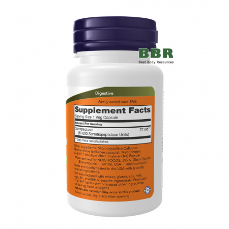 Serrapeptase 60000 60 Veg Caps, NOW Foods