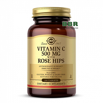 Vitamin C 500mg With Rose Hips 100 Tabs, Solgar