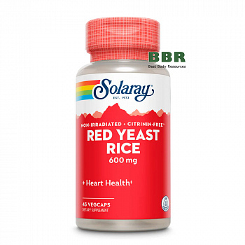 Red Yeast Rice 600mg 45 Veg Caps, Solaray