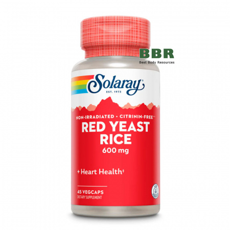 Red Yeast Rice 600mg 45 Veg Caps, Solaray