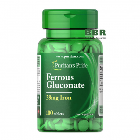 Ferrous Gluconate 28mg Iron 100 Tabs, Puritans Pride
