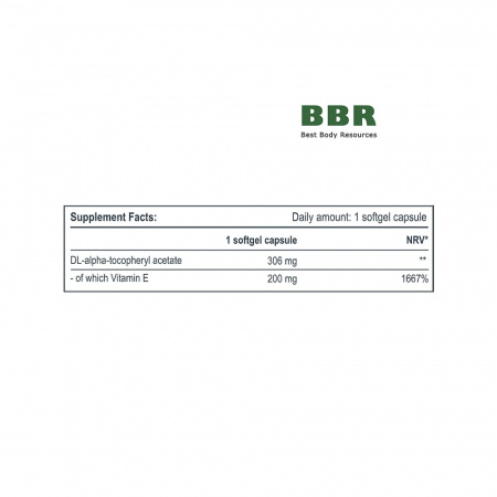 Vitamin E 200mg 60 Caps, Progress Nutrition