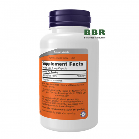 Taurine 500mg 100 Veg Caps, NOW Foods