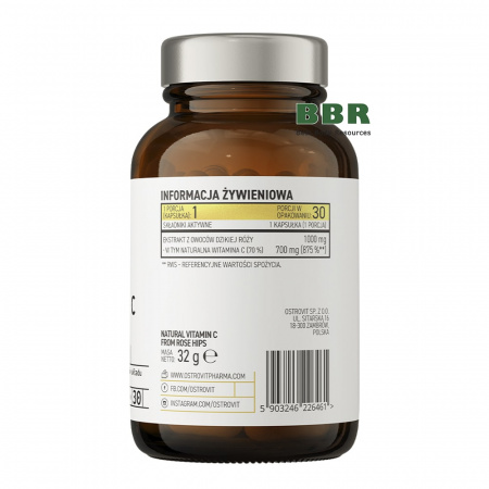 Natural Vitamin C 1000 from Rose Hips 30 Caps, OstroVit Pharma