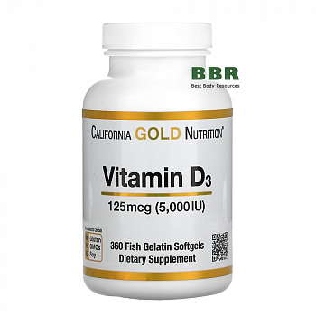 Vitamin D3 5000iu 360 Fish Softgels, California GOLD Nutrition