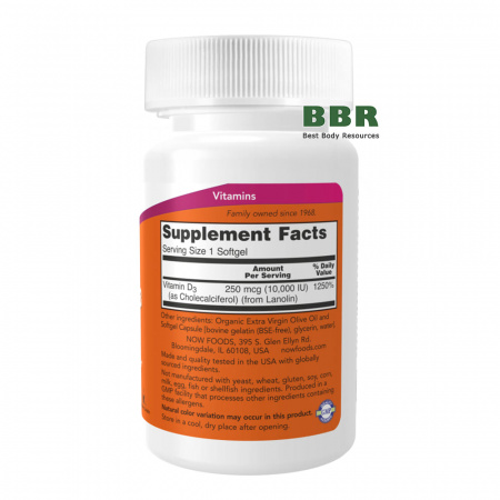 Vitamin D-3 10000iu 240 Softgels, NOW Foods