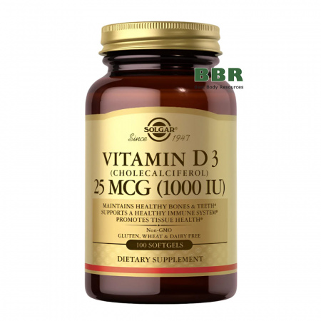 Vitamin D-3 (Cholecalciferol) 1000iu 100 Softgels, Solgar