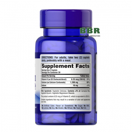 Calcium Carbonate 600mg + Vitamin D3 125iu 60 Tabs, Puritans Pride