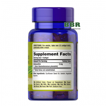 Natural Astaxanthin 5mg 60 Softgels, Puritans Pride