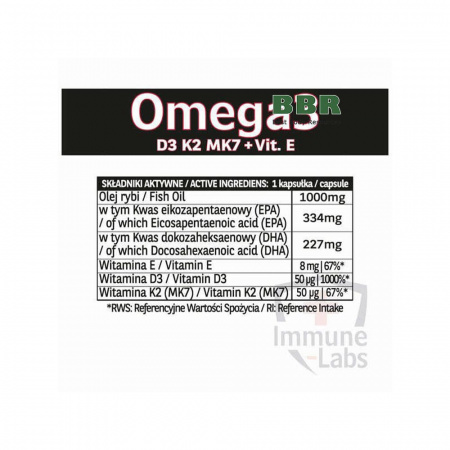 Omega 3 D3 K2 MK7 plus Vit E 60 Caps, Immune Labs