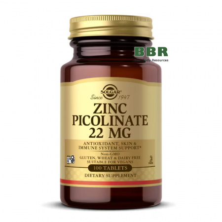 Zinc Picolinate 22mg 100 Tabs, Solgar