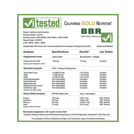 CoQ10 100mg 30 sofgels, California GOLD Nutrition