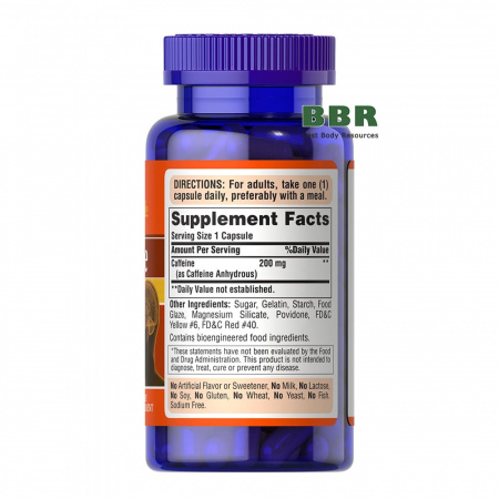 Caffeine 200mg 60 Caps, Puritans Pride