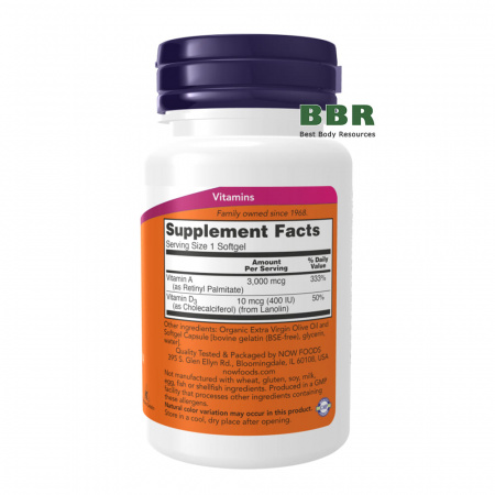 A&D 10000/400IU 100 Caps, NOW Foods