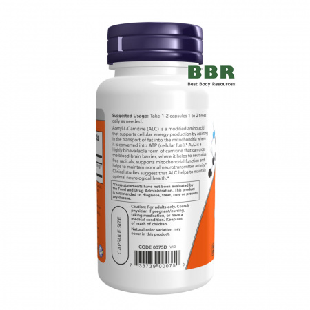Acetyl L-Carnitine 500mg 50 Veg Caps, NOW Foods