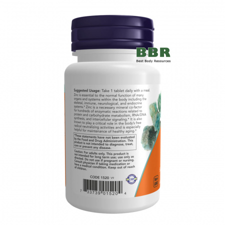 Zinc 50mg 100 Tabs, NOW Foods