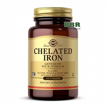 Chelated Iron 25mg 100 Tabs, Solgar