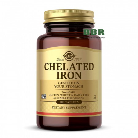Chelated Iron 25mg 100 Tabs, Solgar