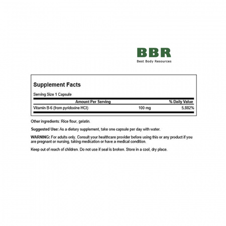 Vitamin B6 Pyridoxine 100mg 100 Caps, Swanson Vitamin B6 Pyridoxine 100mg 100 Caps, Swanson