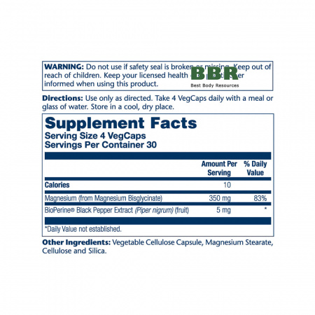 Magnesium Glycinate 350mg 120 Veg Caps, Solaray