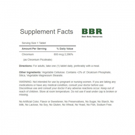 Chromium Picolinate 800mcg 90 Tabs, Puritans Pride