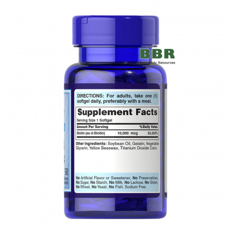 Biotin 10000mcg 50 Softgels, Puritan`s Pride