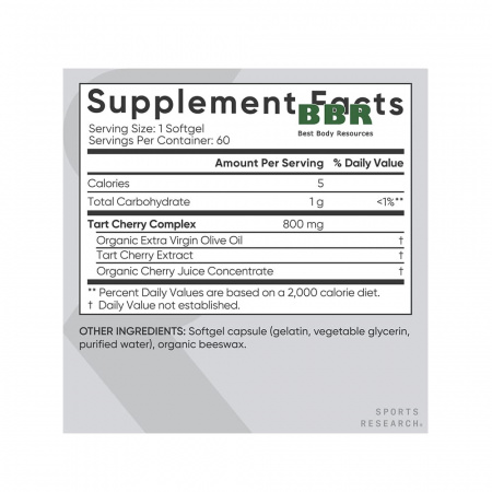 Tart Cherry Fruit Complex 800mg 60 Softgels, Sports Research
