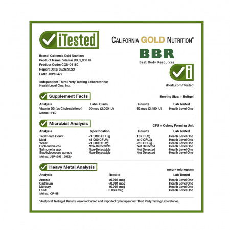 Vitamin D3 2000iu 360 Softgels, California GOLD Nutrition Vitamin D3 2000iu 360 Softgels, California GOLD Nutrition