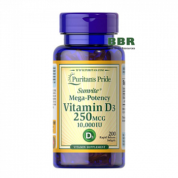Vitamin D3 10000iu 200 Softgels, Puritans Pride