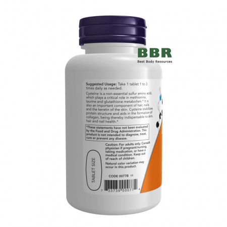 L-Cysteine 500mg 100 Tabs, NOW Foods
