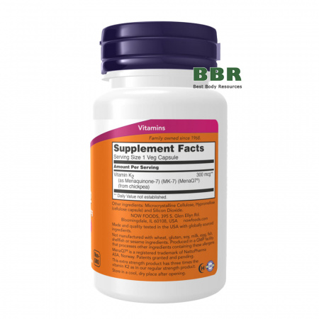 MK-7 Vitamin K-2 300mcg 60 Veg Caps, NOW Foods