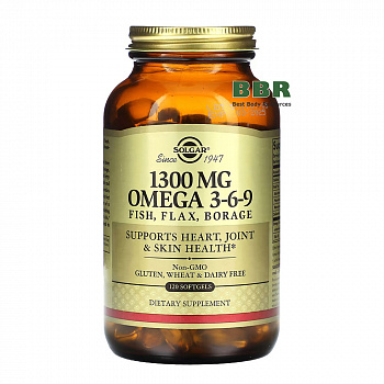 Omega 3-6-9 1300mg Fish, Flax, Borage 120 Softgels, Solgar