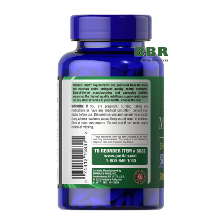 Magnesium 250mg 200 Tabs, Puritans Pride