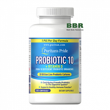 Probiotic 10 20 Billions plus Vitamin D3 120 Caps, Puritans Pride