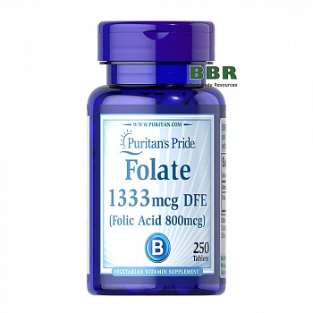 Folic Acid 800mcg 250 Tabs, Puritans Pride