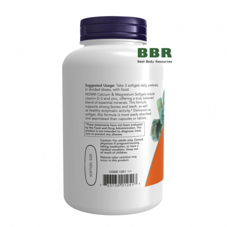 Calcium & Magnesium with Vitamin D-3 and Zinc 240 Sofgels, NOW Foods
