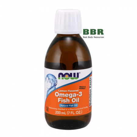 Omega 3 Fish Oil Lemon Flavored 200ml, NOW Foods