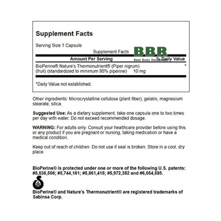 BioPerine 10mg 60 Caps, Swanson BioPerine 10mg 60 Caps, Swanson