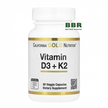 Vitamin D3 plus K2 60 Veg Caps, California GOLD Nutrition